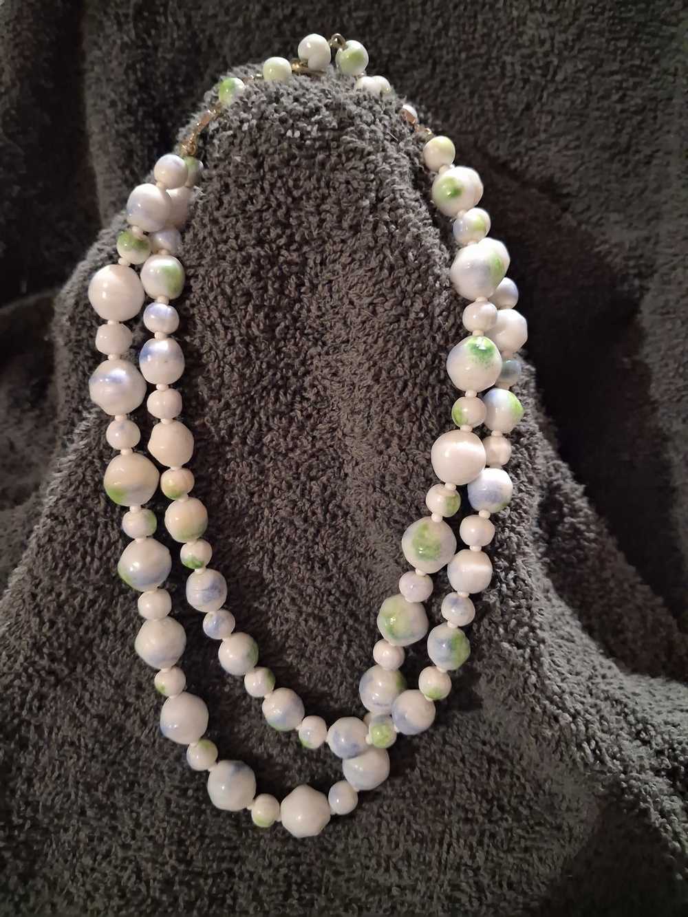 Double-Strand White and Light Green Beaded Necklace - Women's Jewelry